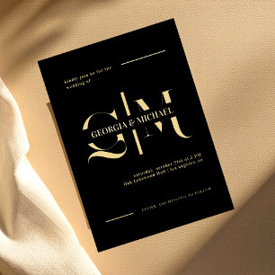 Exquisite Monogram Minimalistische Goldfolie Hochz Folieneinladung