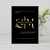 Exquisite Monogram Minimalistische Goldfolie Hochz Folieneinladung (Stehend vorne)