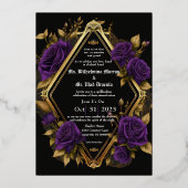 Exquisite Moody Lila & Gold Gothic Wedding Folieneinladung (Vorderseite)