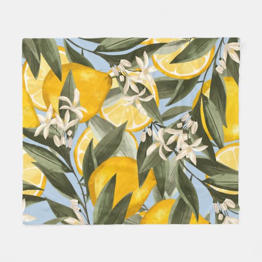 Exquisite Muster mit gelben Bergamottenfrüchten, r Fleecedecke (Vorderseite (Horizontal))