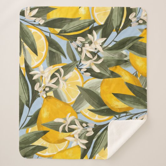 Exquisite Muster mit gelben Bergamottenfrüchten, r Sherpadecke (Vorderseite)