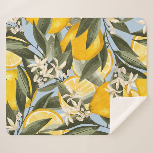 Exquisite Muster mit gelben Bergamottenfrüchten, r Sherpadecke (Vorderseite (Horizontal))