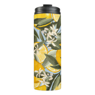 Exquisite Muster mit gelben Bergamottenfrüchten, r Thermosbecher
