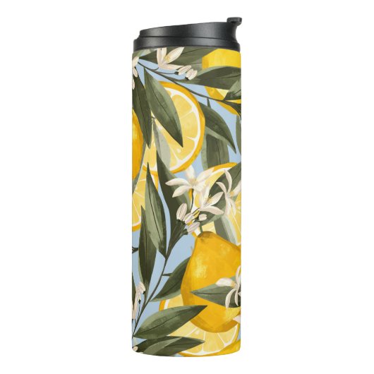Exquisite Muster mit gelben Bergamottenfrüchten, r Thermosbecher (Nach links gedreht)