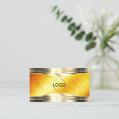 Exquisite Orange Marble Gold Border Logo und Foto Visitenkarte (Stehend Vorderseite)