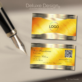 Exquisite Orange Marble Gold Borders Logo QR Code Visitenkarte