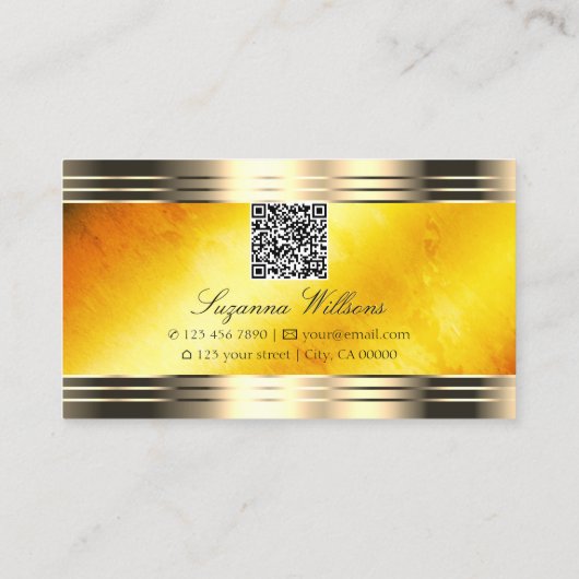 Exquisite Orange Marble Gold Borders mit QR Code Visitenkarte (Rückseite)