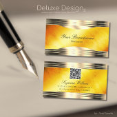 Exquisite Orange Marble Gold Borders mit QR Code Visitenkarte