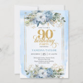 Exquisite pale blue gold style 90th birthday einladung (Vorderseite)