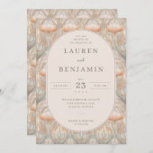 Exquisite Peach Floral Pattern Einladung (Vorne/Hinten)