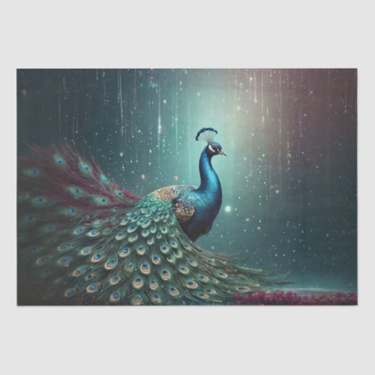Exquisite Pfaue mit Regeneffekt Dekoupage Seidenpapier (Vorderseite)
