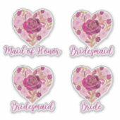 Exquisite Pink Floral Heart Bridal Aufkleber (Vorderseite)