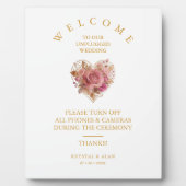Exquisite Pink Floral Heart Unplugged Wedding Fotoplatte (Vorderseite)