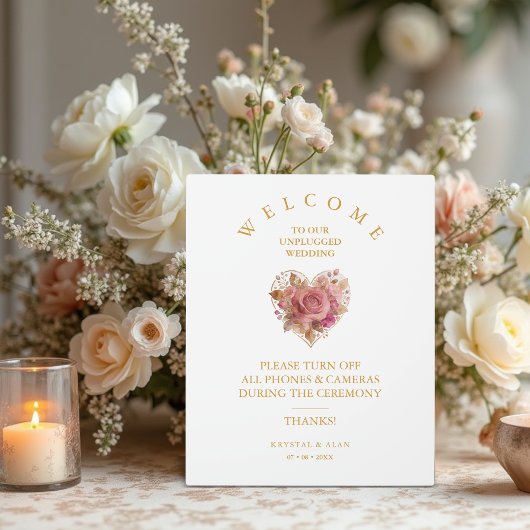 Exquisite Pink Floral Heart Unplugged Wedding Fotoplatte