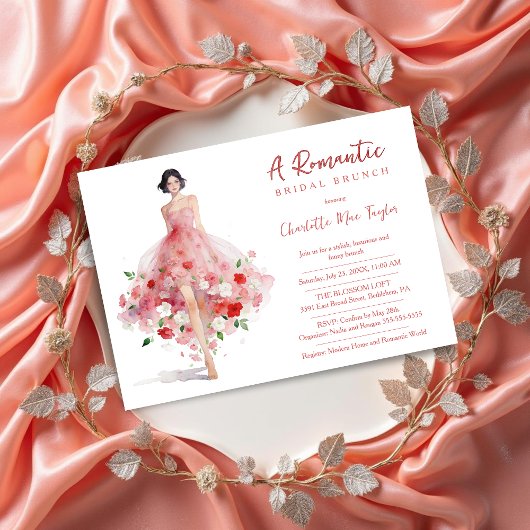 Exquisite Pink Floral Tulle Model Bridal Shower Einladung