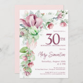 Exquisite Pink Mauve Floral 30. Geburtstag Einladung (Vorne/Hinten)