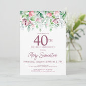 Exquisite Pink Mauve Floral 40. Geburtstag Einladung (Stehend Vorderseite)