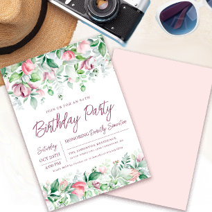 Exquisite Pink Mauve Floral 80. Geburtstag Einladung
