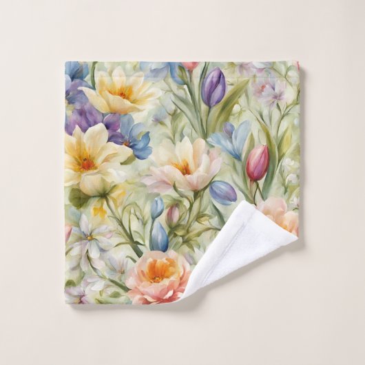 Exquisite, raffinierte Frühlingsblumen. Malerei Badhandtuch Set (Waschlappen)