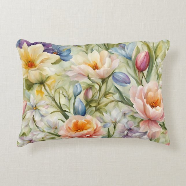 Exquisite, raffinierte Frühlingsblumen. Malerei Dekokissen (Vorderseite)