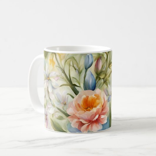 Exquisite, raffinierte Frühlingsblumen. Malerei Kaffeetasse (Vorderseite Links)