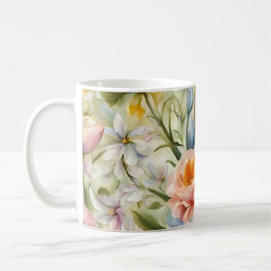 Exquisite, raffinierte Frühlingsblumen. Malerei Kaffeetasse (Links)