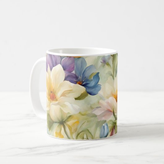 Exquisite, raffinierte Frühlingsblumen. Malerei Kaffeetasse (Vorderseite Links)