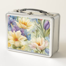 Exquisite, raffinierte Frühlingsblumen. Malerei Metall Brotdose