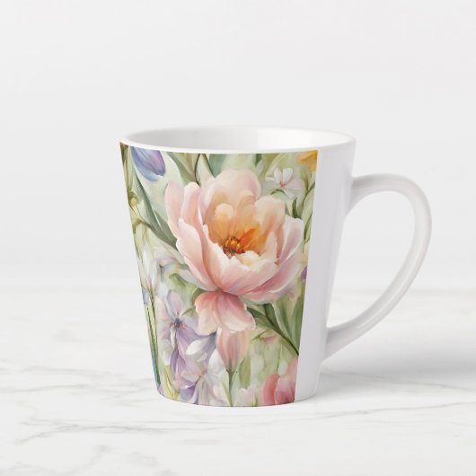 Exquisite, raffinierte Frühlingsblumen. Malerei Milchtasse (Rechts)