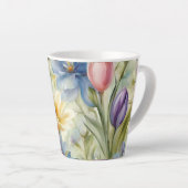 Exquisite, raffinierte Frühlingsblumen. Malerei Milchtasse (Rechte Ecke)