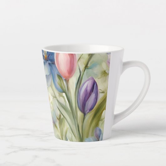 Exquisite, raffinierte Frühlingsblumen. Malerei Milchtasse (Rechts)