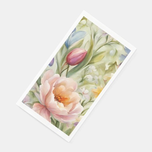 Exquisite, raffinierte Frühlingsblumen. Malerei Serviette (Ecke)