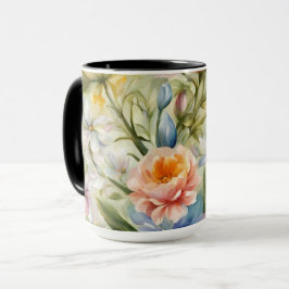 Exquisite, raffinierte Frühlingsblumen. Malerei Tasse