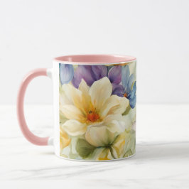 Exquisite, raffinierte Frühlingsblumen. Malerei Tasse