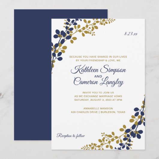 Exquisite Reben zum Hochzeitsempfang | Marine und  Einladung (Vorne/Hinten)