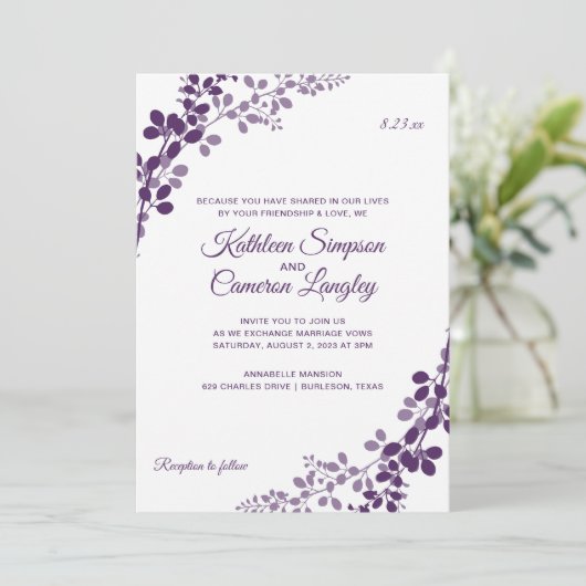 Exquisite Reben zum Hochzeitsfeiern - Pflaumen / L Einladung (Stehend Vorderseite)