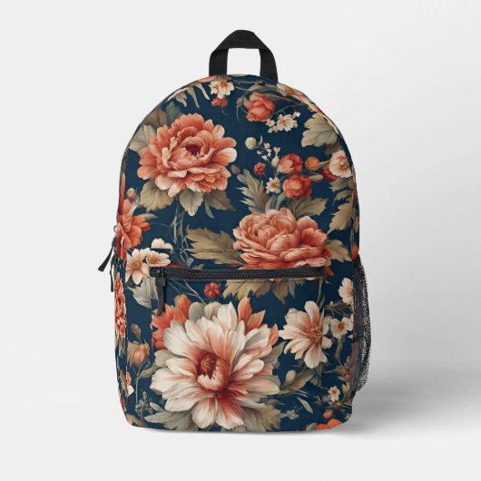 Exquisite Retro Orange Rose, Blätter und Blume Bedruckter Rucksack (Vorderseite)