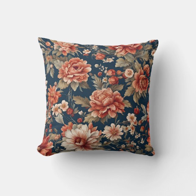 Exquisite Retro Orange Rose, Blätter und Blume Kissen (Vorderseite)