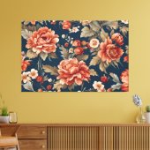 Exquisite Retro Orange Rose, Blätter und Blume Leinwanddruck (Insitu (Wohnzimmer))
