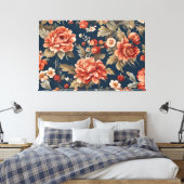 Exquisite Retro Orange Rose, Blätter und Blume Leinwanddruck (Insitu (Schlafzimmer))