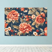 Exquisite Retro Orange Rose, Blätter und Blume Leinwanddruck (Insitu (Holzboden))