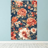Exquisite Retro Orange Rose, Blätter und Blume Leinwanddruck (Insitu (Holzboden))