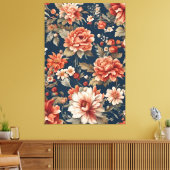 Exquisite Retro Orange Rose, Blätter und Blume Leinwanddruck (Insitu (Wohnzimmer))