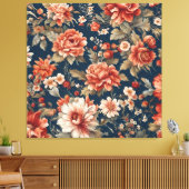 Exquisite Retro Orange Rose, Blätter und Blume Leinwanddruck (Insitu (Wohnzimmer))