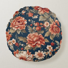 Exquisite Retro Orange Rose, Blätter und Blume Rundes Kissen