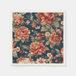 Exquisite Retro Orange Rose, Blätter und Blume Serviette