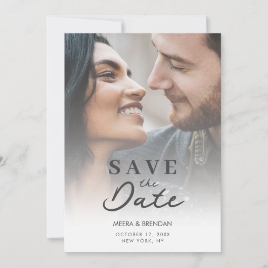 Exquisite Romantic Gradient Transparency Photo Save The Date (Vorderseite)