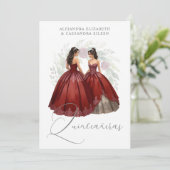 Exquisite Romantic Spanish Quinceañera Dolls Twins Einladung (Stehend Vorderseite)