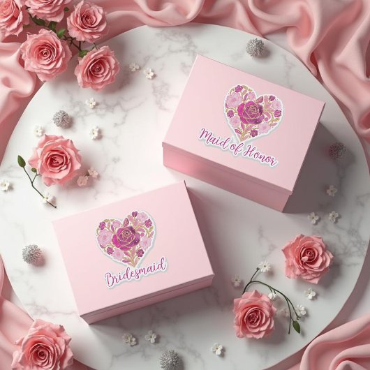 Exquisite rosa florale Herz Braut- Aufkleber