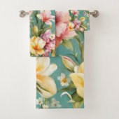 Exquisite Rosa, Gelbe Magnolien mit weißen Blume Badhandtuch Set (Insitu)
